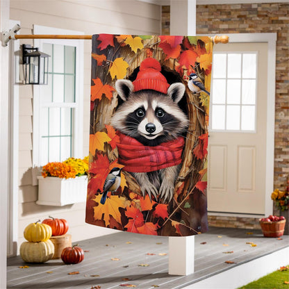Cozy Fall Racoon Suede House Flag; Polyester 29"x43"