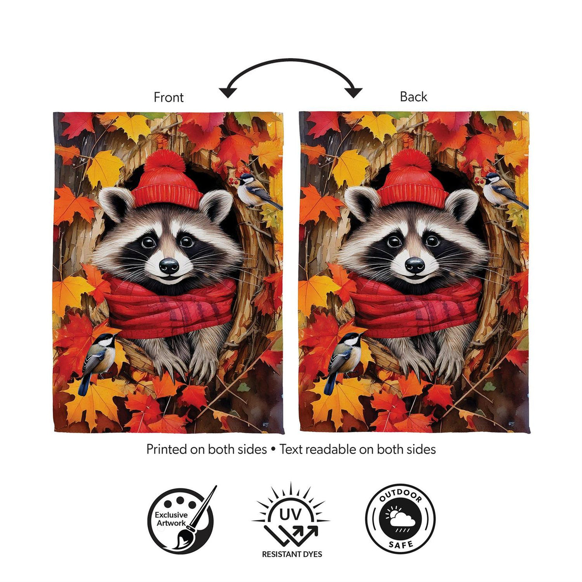 Cozy Fall Racoon Suede House Flag; Polyester 29"x43"