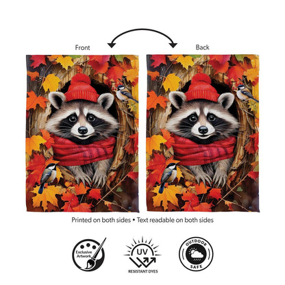 Cozy Fall Racoon Suede House Flag; Polyester 29"x43"
