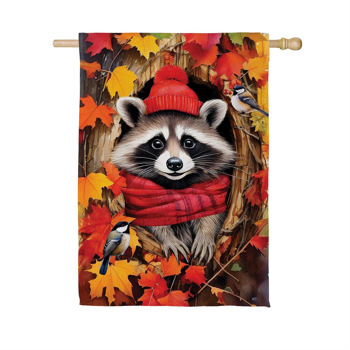 Cozy Fall Racoon Suede House Flag; Polyester 29"x43"