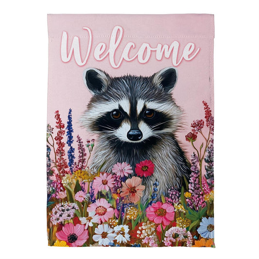 Floral Raccoon Printed Suede Garden Flag; Polyester 12.5"x18"