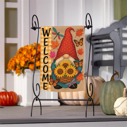Welcome Sunflower Gnome Printed Suede Garden Flag; Polyester 12.5"x18"