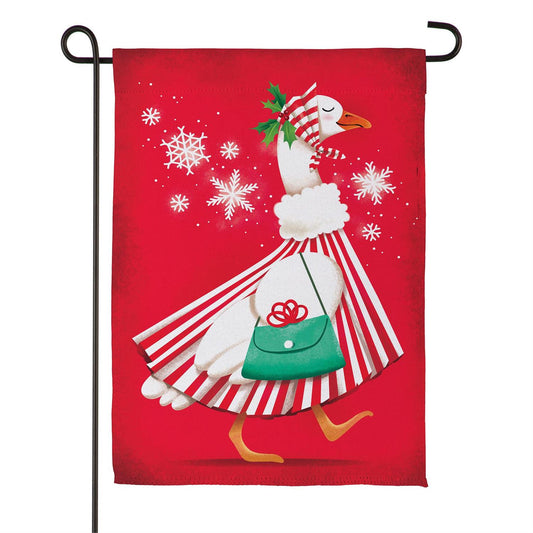 Prim Christmas Goose Printed Suede Garden Flag; Polyester 12.5"x18"
