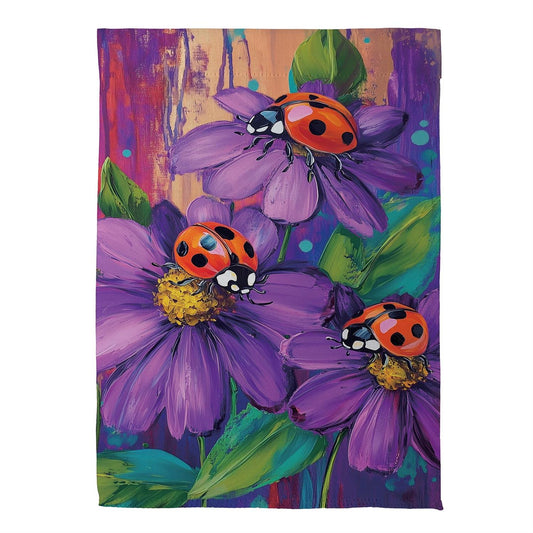Zinnia & Ladybugs Suede House Flag; Polyester 29"x43"