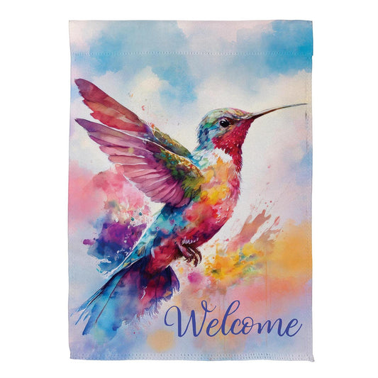 Watercolor Hummingbird Suede House Flag; Polyester 29"x43"