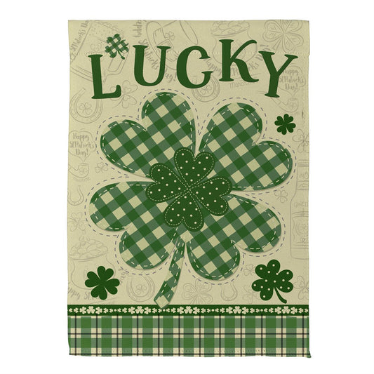 Lucky Clover Printed Suede Garden Flag; Polyester 12.5"x18"