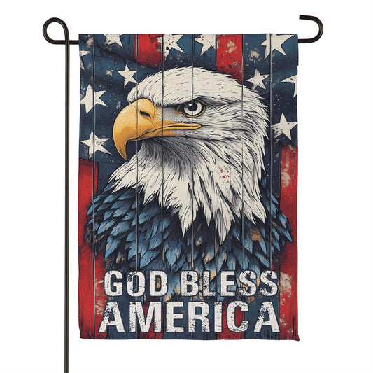 God Bless America Eagle Printed Suede Garden Flag; Polyester 12.5"x18"