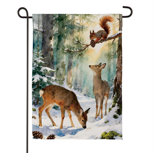 Winter Forest Friends Suede Garden Flag; Polyester 12.5"x18"