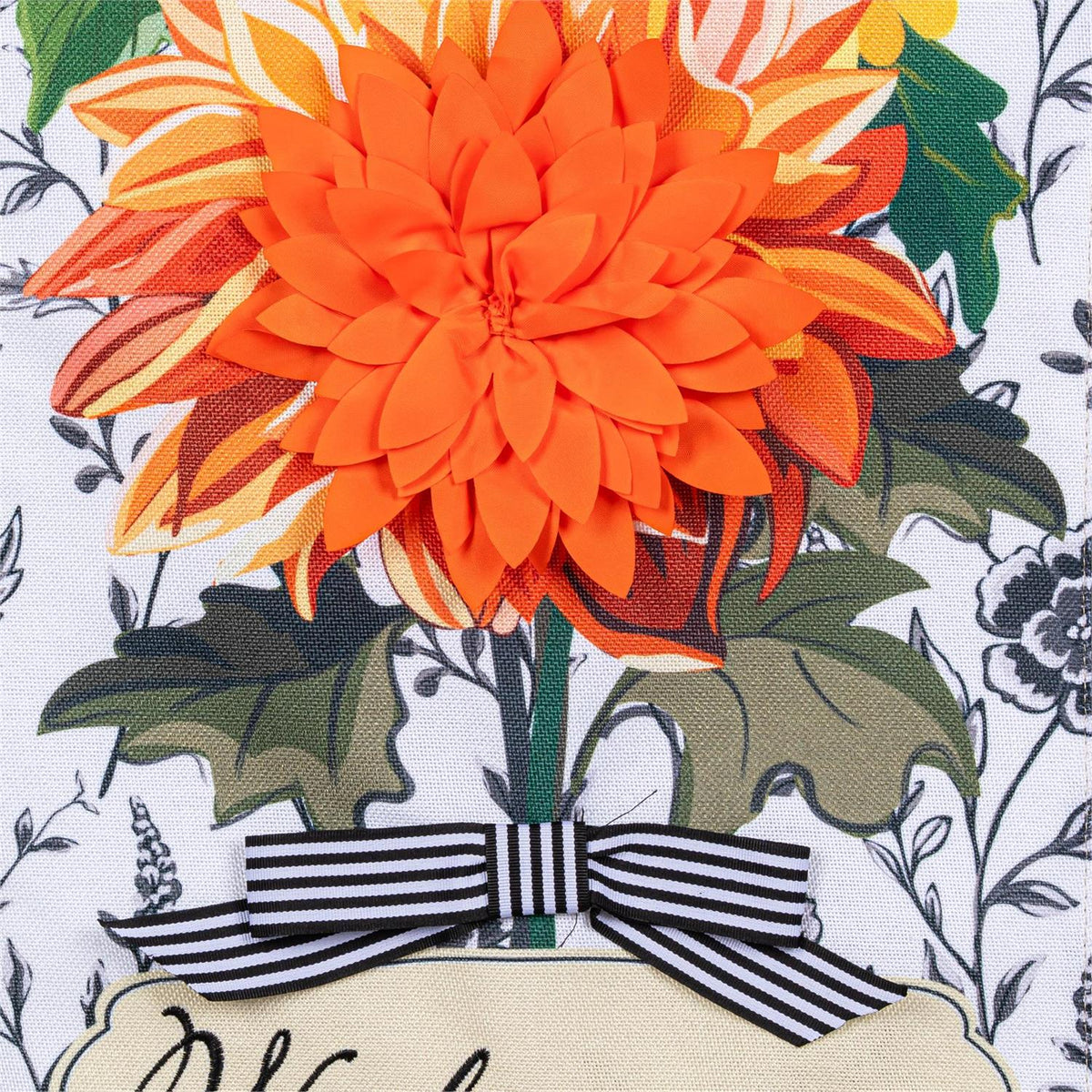 Fall Floral Toile Everlasting Impressions Garden Flag; Polyester-Linen Blend 12.5"x28"