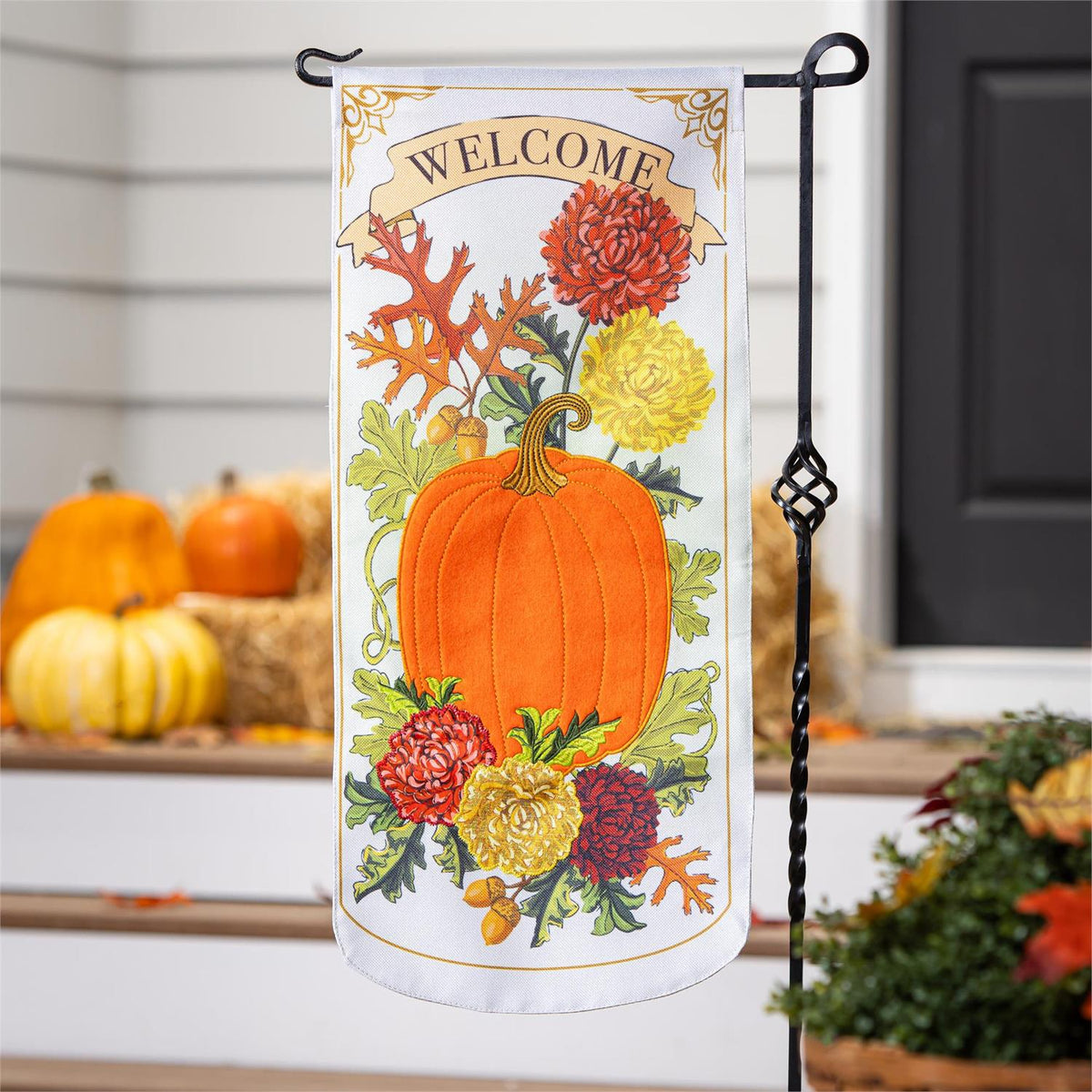 Vintage Welcome Autumn Everlasting Impressions Garden Flag; Polyester-Linen Blend 12.5"x28"