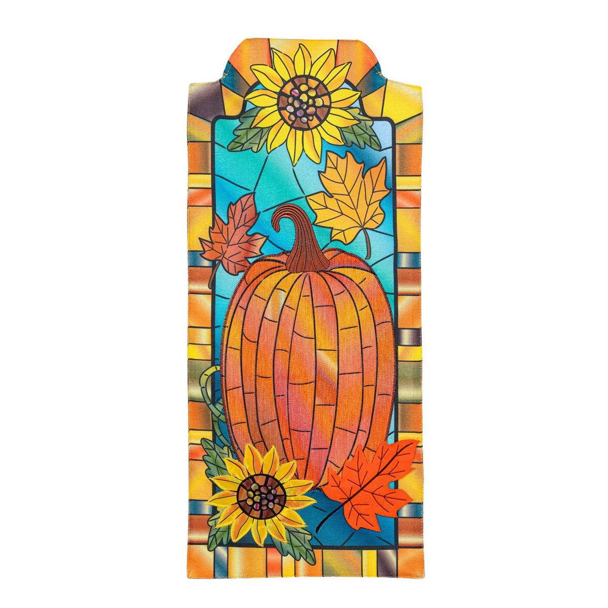 Fall Pumpkin Stained Glass Everlasting Impressions Garden Flag; Polyester-Linen Blend 12.5"x28"