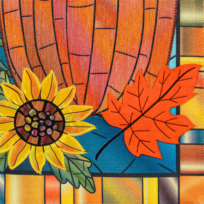 Fall Pumpkin Stained Glass Everlasting Impressions Garden Flag; Polyester-Linen Blend 12.5"x28"