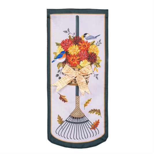 Fall Garden Rake & Mums Everlasting Impressions Garden Flag; Polyester-Linen Blend 12.5"x28"