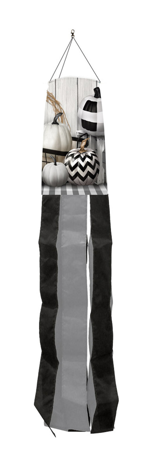 Black & White Pumpkins Windsock; Polyester 6"x40"L
