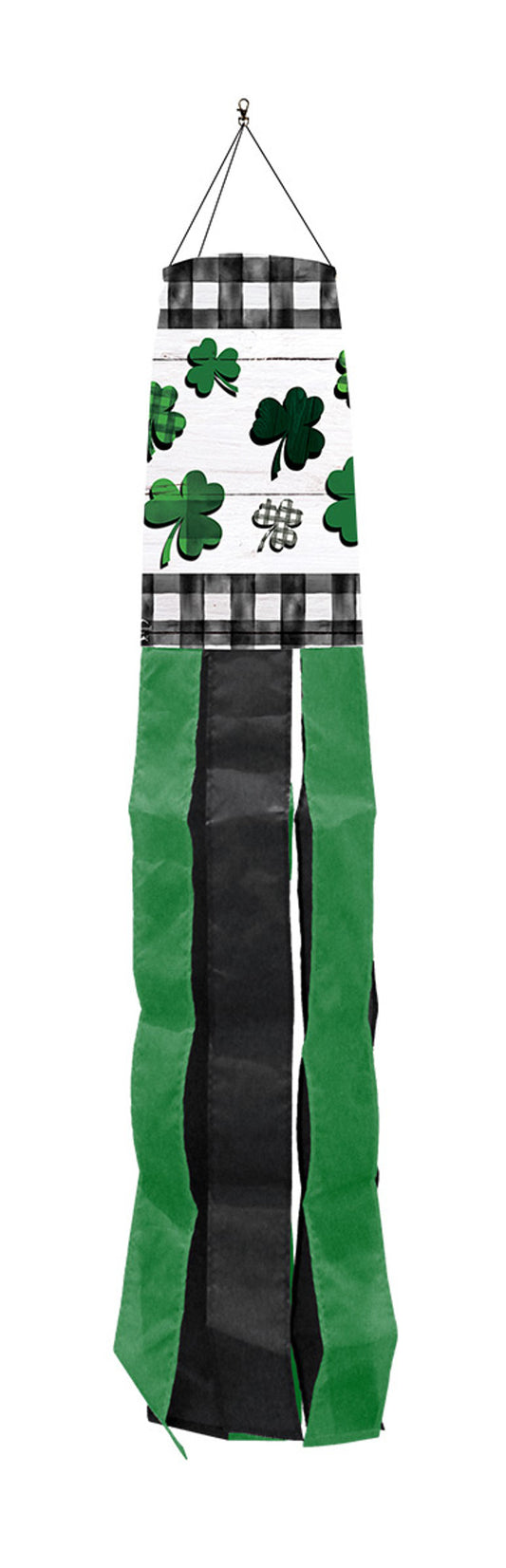 Checkered St Pat's Shamrocks Windsock; Polyester 6"x40"L