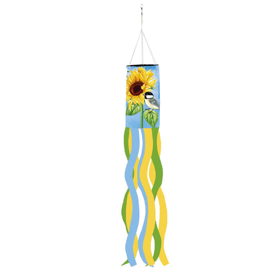 Sunflower Chickadees Windsock; Polyester 6"ODx40"L