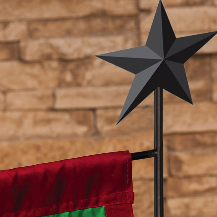 Black Metal Garden Flag Pole with Star Ornament