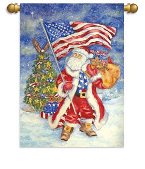 "Patriotic Santa" Printed Seasonal House Flag; Polyester