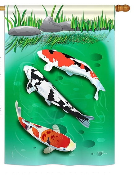 Koi Fish Printed Seasonal House Flag; Polyester