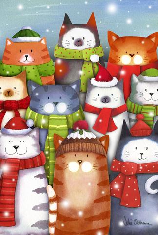 "Winter Cat Caroling" Printed Seasonal House Flag; Polyester