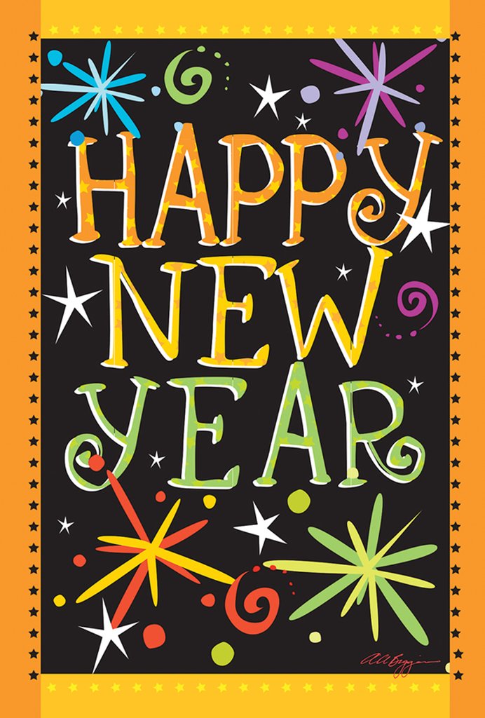 "Happy New Year" Printed Garden Flag; Polyester