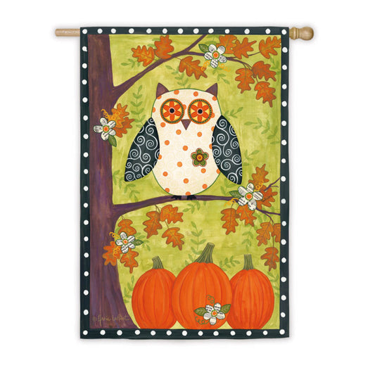 Fall Owl on Tree Printed Seasonal House Flag; Polyester
