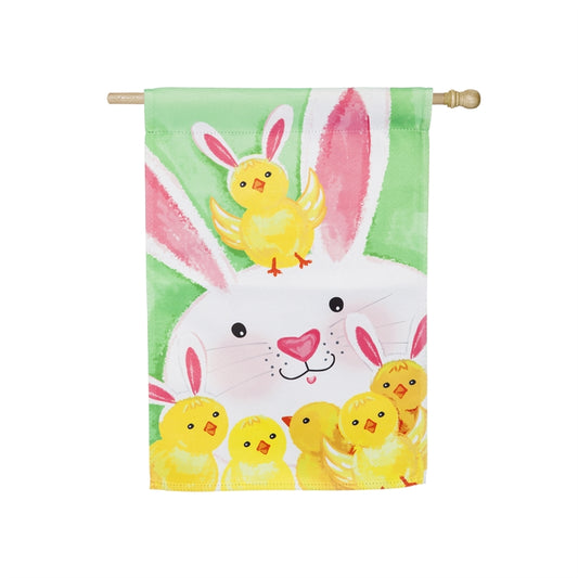 Easter Bunny & Chick Printed Seasonal House Flag; Polyester