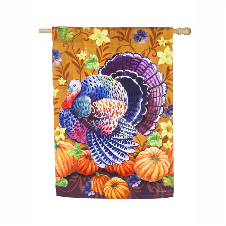 Colorful Turkey Printed Seasonal House Flag; Polyester