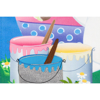 Bunny Painting Easter Egg Burlap House Flag; Polyester 28"x44"