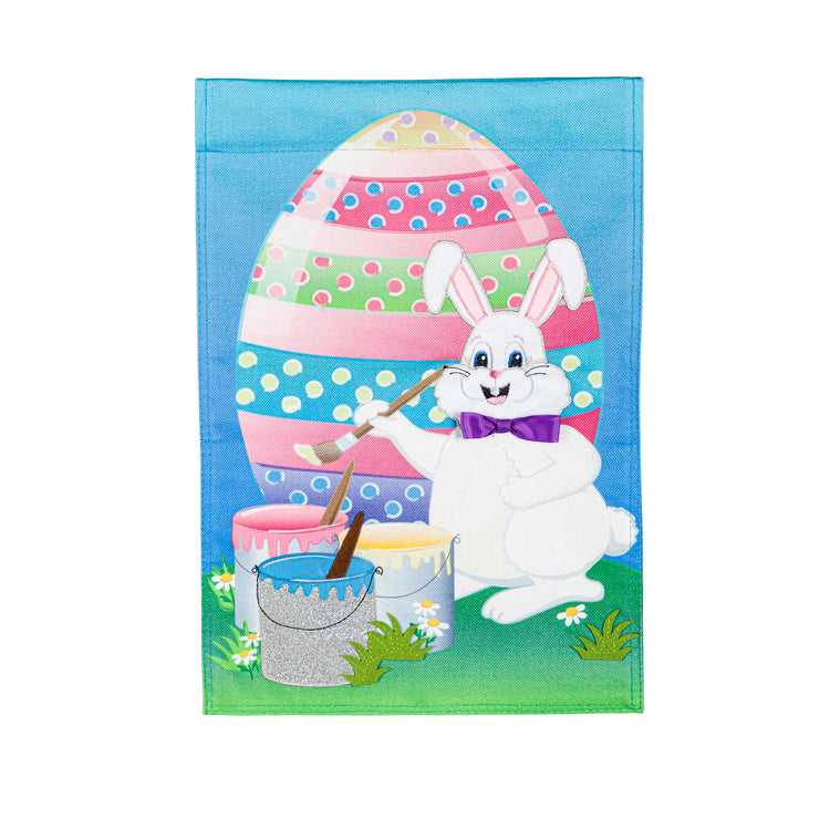 Bunny Painting Easter Egg Burlap House Flag; Polyester 28"x44"