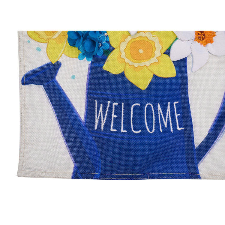 Spring Flower Watering Can Burlap House Flag; Polyester 28"x44"