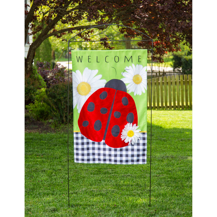 Ladybug with Checks Printed Burlap House Flag; Polyester 28"x44"