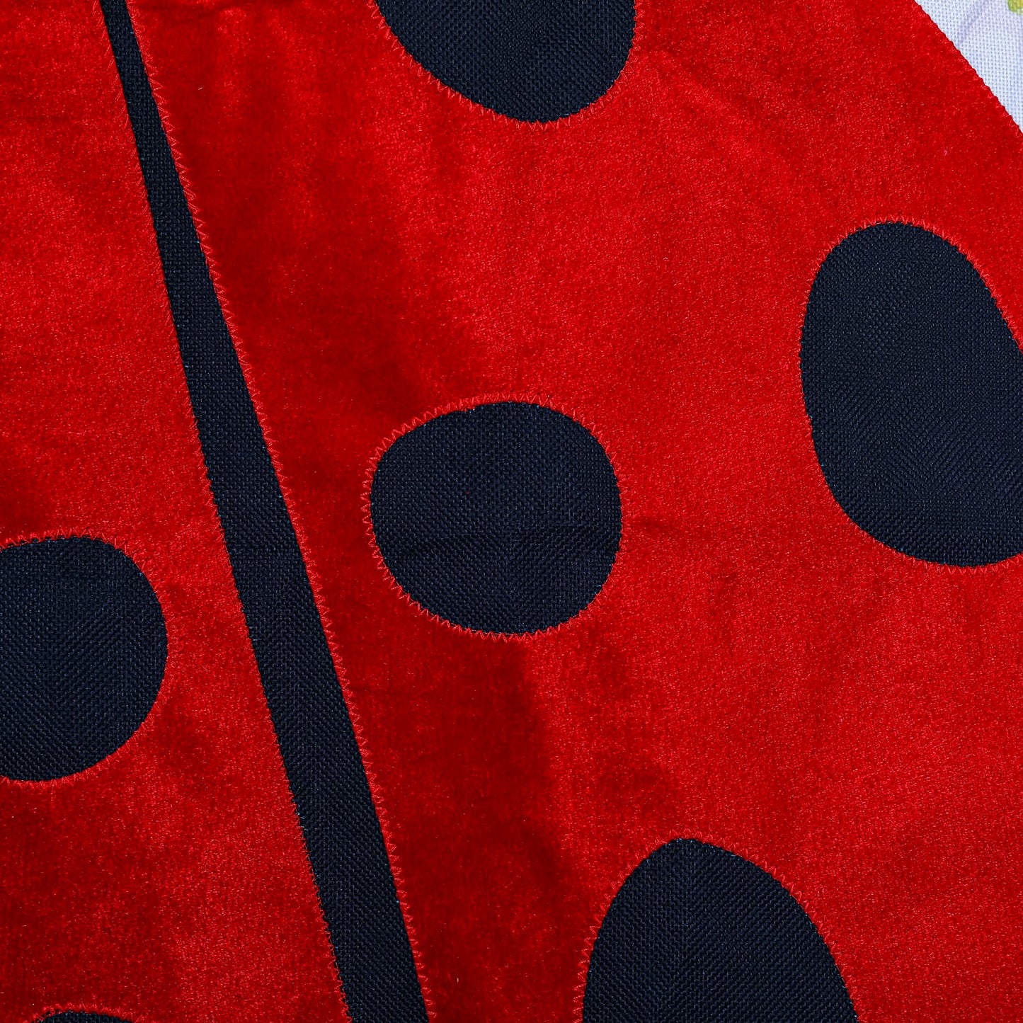 Ladybug with Checks Printed Burlap House Flag; Polyester 28"x44"