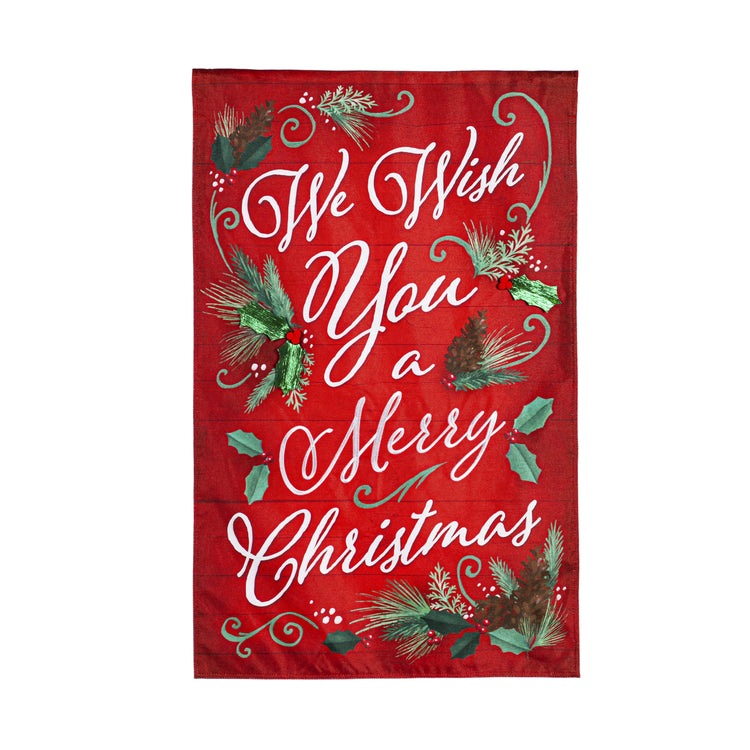 We Wish You a Merry Christmas Printed Burlap House Flag; Polyester 28"x44"