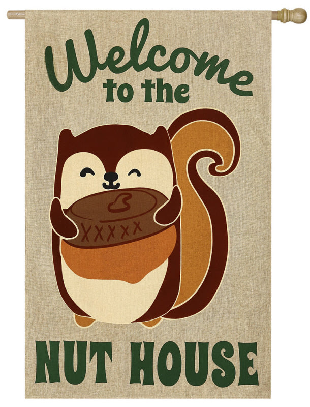 Welcome to the Nut House Burlap House Flag