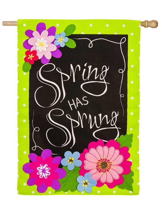 "Spring has Sprung" Burlap Seasonal House Flag; Polyester