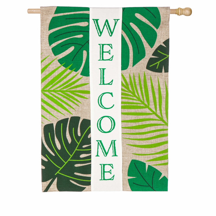 "Welcome Palms" Printed Burlap Seasonal House Flag; Polyester