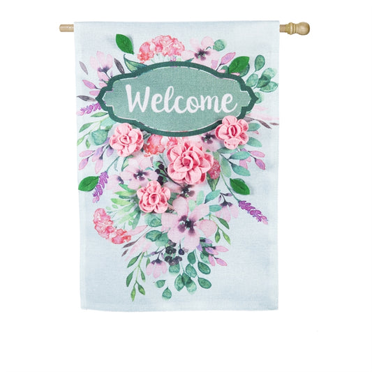 "Spring Floral Welcome" Printed Burlap Seasonal House Flag; Polyester