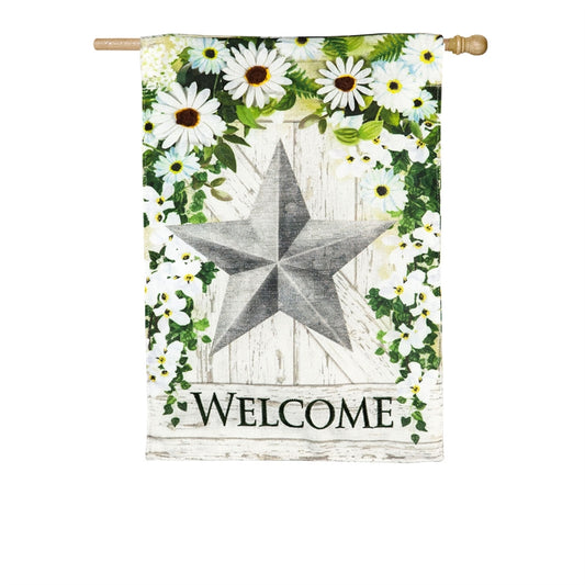 Galvanized Star Printed Burlap Seasonal House Flag; Polyester