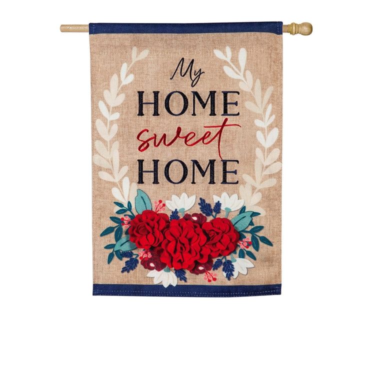 "Patriotic Floral Home Sweet Home" Printed Seasonal House Flag; Polyester Burlap