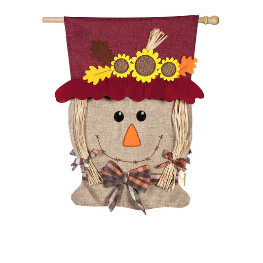 Mrs.Scarecrow Double Sided Applique House Flag; Burlap 28"x44"