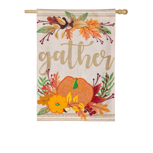 Autumn Gather Printed Seasonal House Flag; Polyester Burlap