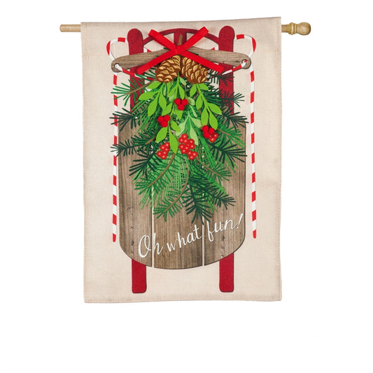 "Vintage Sled" Printed Seasonal House Flag; Polyester Burlap