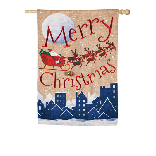 Santa's Sleigh Merry Christmas House Flag