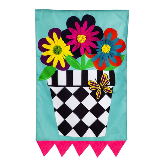 Hello Flower Pot Printed House Flag; Polyester Burlap 28"x44"