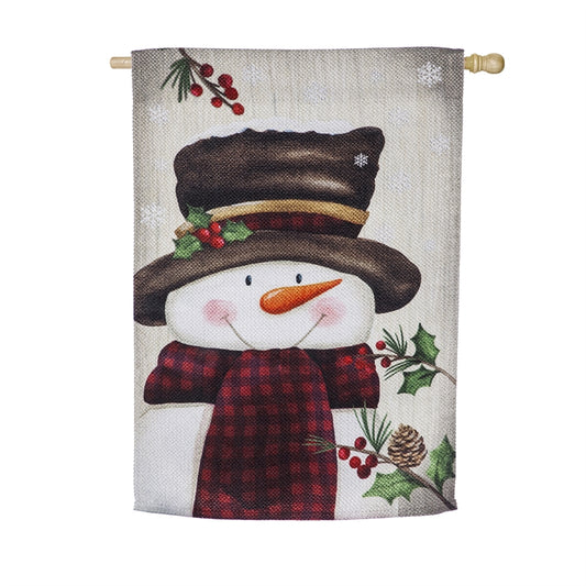 Smiling Snowman Winter House Flag