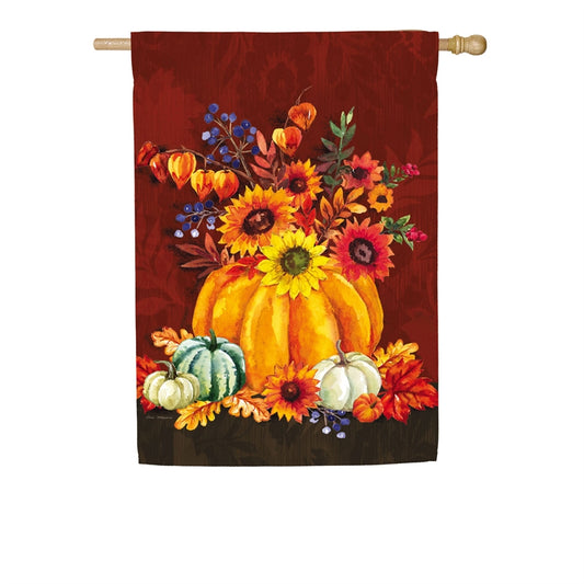 "Harvest Floral Pumpkin Bouquet" Printed Suede Seasonal House Flag; Polyester