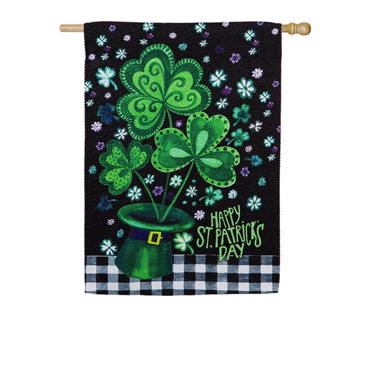 Shamrocks Buffalo Plaid Seasonal House Flag