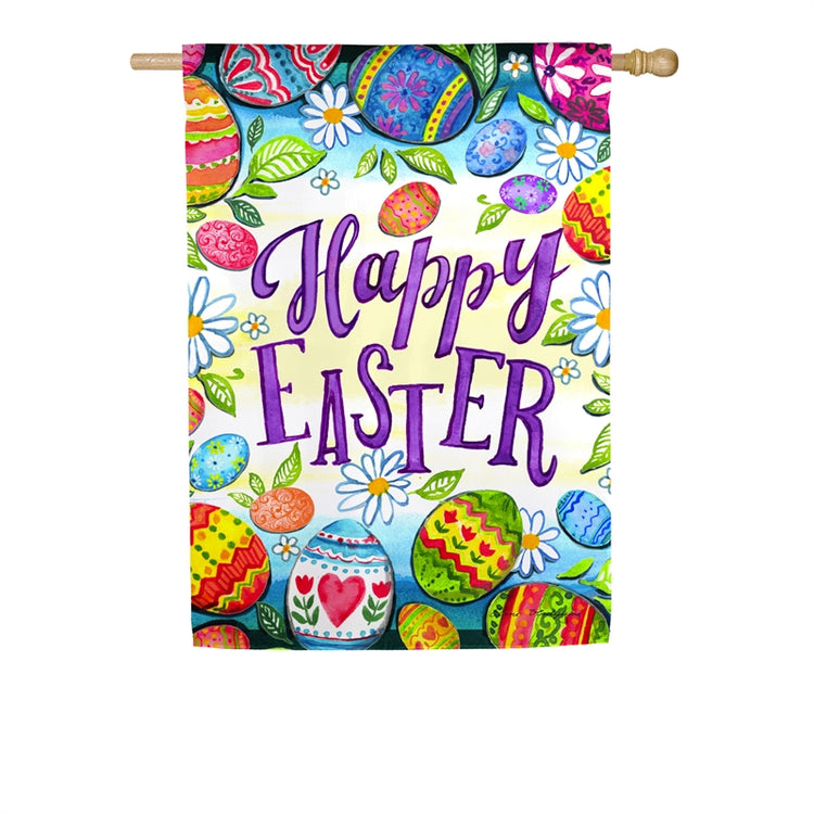 Happy Easter Eggs Printed Textured Suede House Flag; Polyester 29"x43"