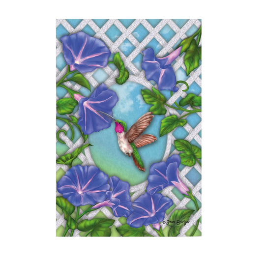 Morning Glory Hummingbird Trellis Printed Suede House Flag; Polyester 28"x44"